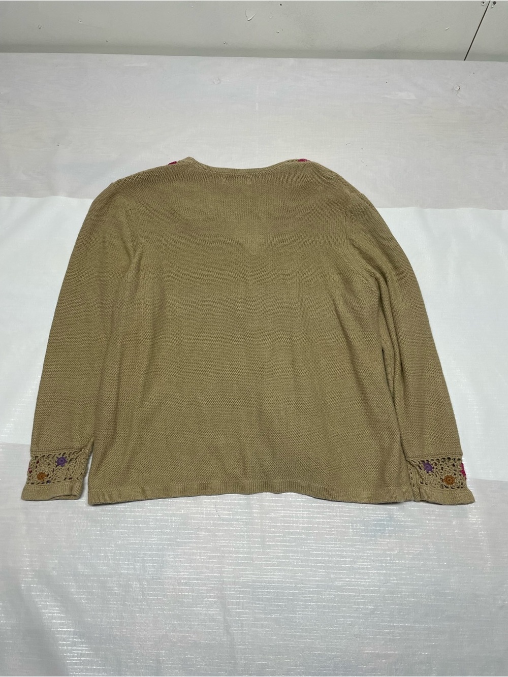 Woolrich Women's Tan Knit Cardigan with Embroidered Cuffs Sz:2XL